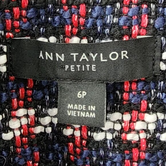Ann Taylor Lined Tweed Jacket Size 6P Blazer Double Button Red White Blue Black - Picture 8 of 9